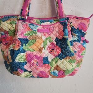 Vera Bradley Superbloom Glenna Tote Quilted Shoulder Bag Pink Blue Floral Lovely